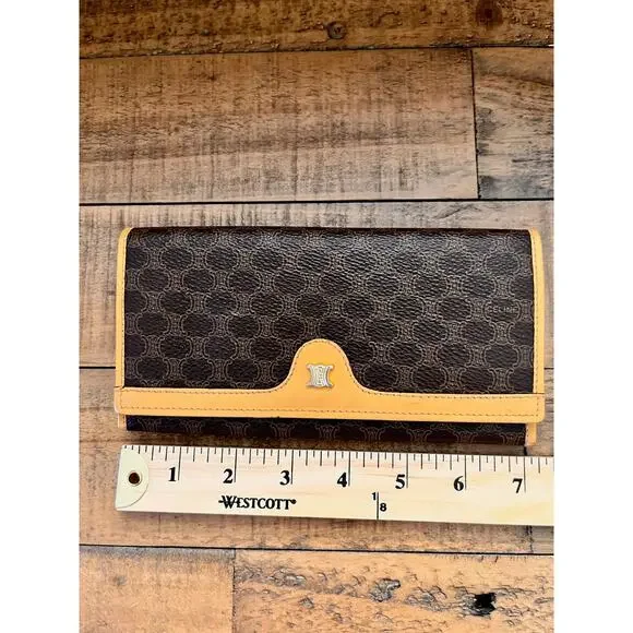 Céline Macadam Long wallet Classic Brown w/Tan leather trim